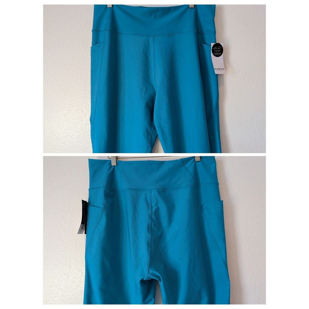 Kinesis Activewear Leggings Teal Blue High Rise Ankle Pocket Sz 2X - Picture 7 of 10